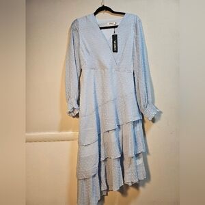 Sky Blue Long Sleeve Tiered Dress